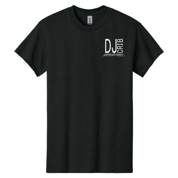 Gildan® - Heavy Cotton™ 100% Cotton T-Shirt with DJ Crib Left Chest and Full Back WHITE PRINT Thumbnail