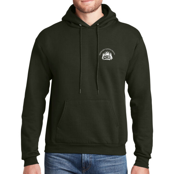Green bay Camper Rental EcoSmart Hoodie White Print FRONT AND BACK Thumbnail